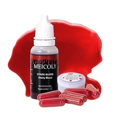 MEICOLY 0.5OZ Edible Fake Blood with 6 Packs Empty Capsules,Washable Stage Blood