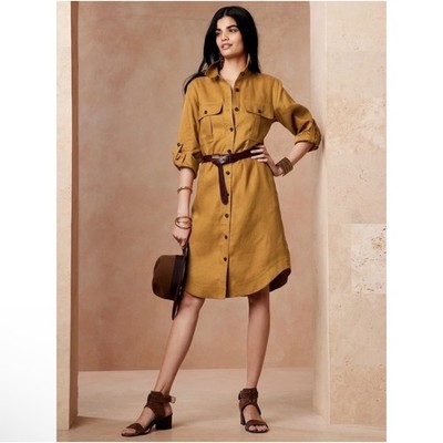 NWT XS Banana Republic Heritage Scout Safari 100% Linen Belted Shirt Dress Beach