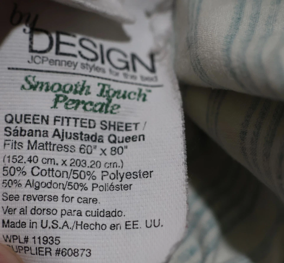 Набор простыней Percale полуторный размер в полоску зеленый кремовый дизайн JCPenney - Изображение 4 из 4