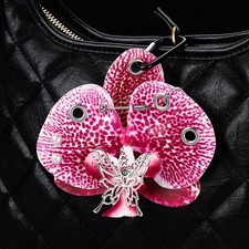 Exquisite Pearl Leopard Print Phalaenopsis Keychain Simulation Flower Pendant