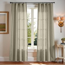 Textured Linen Blend Curtains Rustic Farmhouse Light Filtering Drapes Easy Care