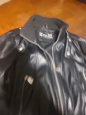 Ten 25 Brand Womens Faux Leather Black Biker Jacket With Zippers