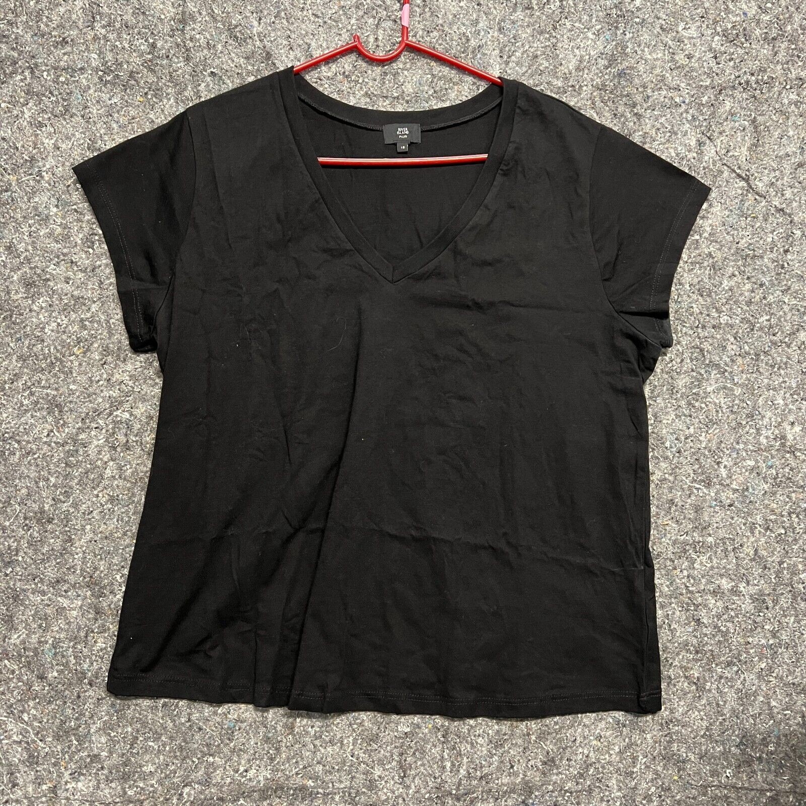 River Island Shirt Women Plus 18 Black Plus V Neck Short Sleeve T