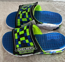 Skechers Mega Craft Cubosplash Minecraft Slip On Sandals Kids 3 Blue Slides NEW