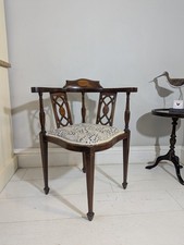 Edwardian Inlaid Mahogany Serpentine Fronted Corner Chair Freshly Reupholstered