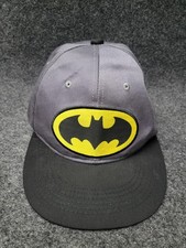 Batman Hat Cap Snap Back Gray Black Logo DC Comics Mens Baseball Flat Brim