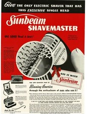 1941 Sunbeam Shavemaster Electric Razor Shaver close-up Vintage Print Ad