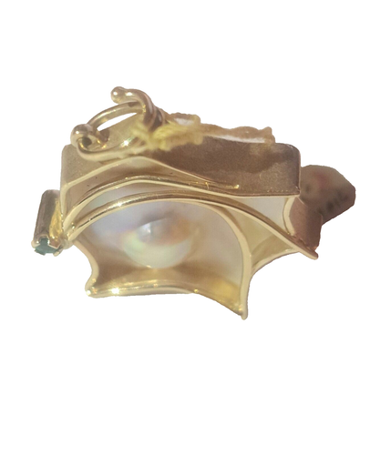 Mabe Pearl & Emerald 14k Yellow Gold Pendant - Picture 4 of 7