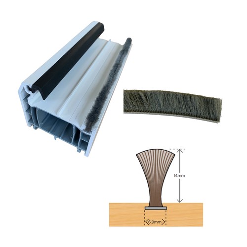 Door Draft Excluder Brush Strip Seal/Brush Pile 6.9 x 14mm uPVC