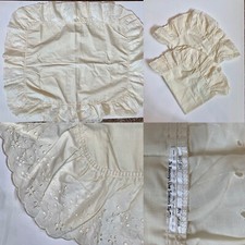 2 Vintage Ecru Ivory Ruffle Standard Pillow Sham Case Eyelet Border