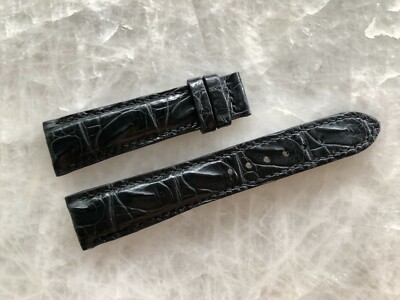 20mm/16mm Black Alligator Crocodile Embossed Leather Watch Strap Band