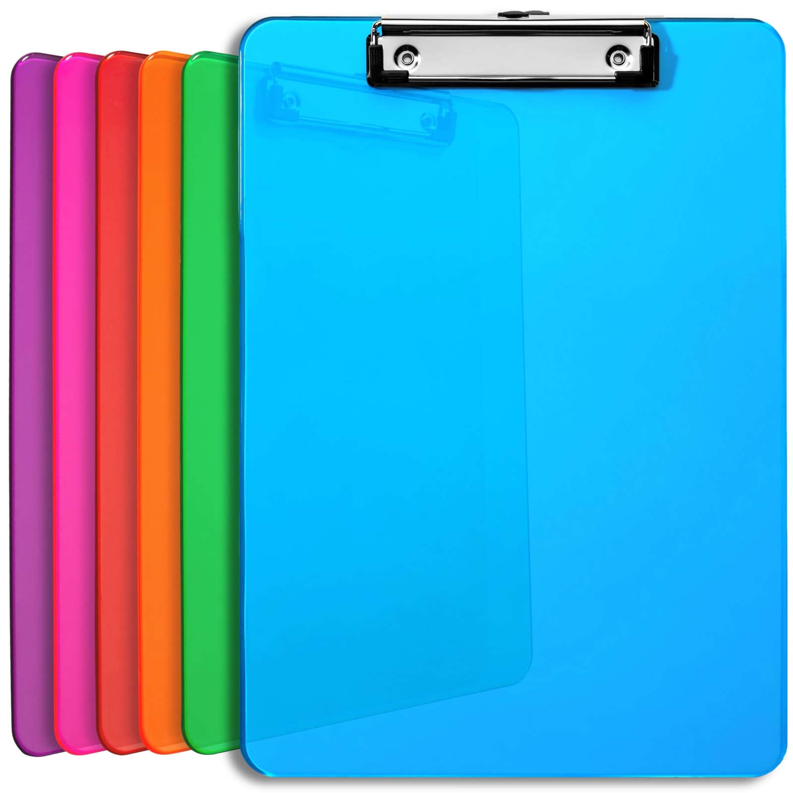 6 Pack Multi Color Plastic Clipboards 12.5 x 9 Inch Low Profile Clip ...
