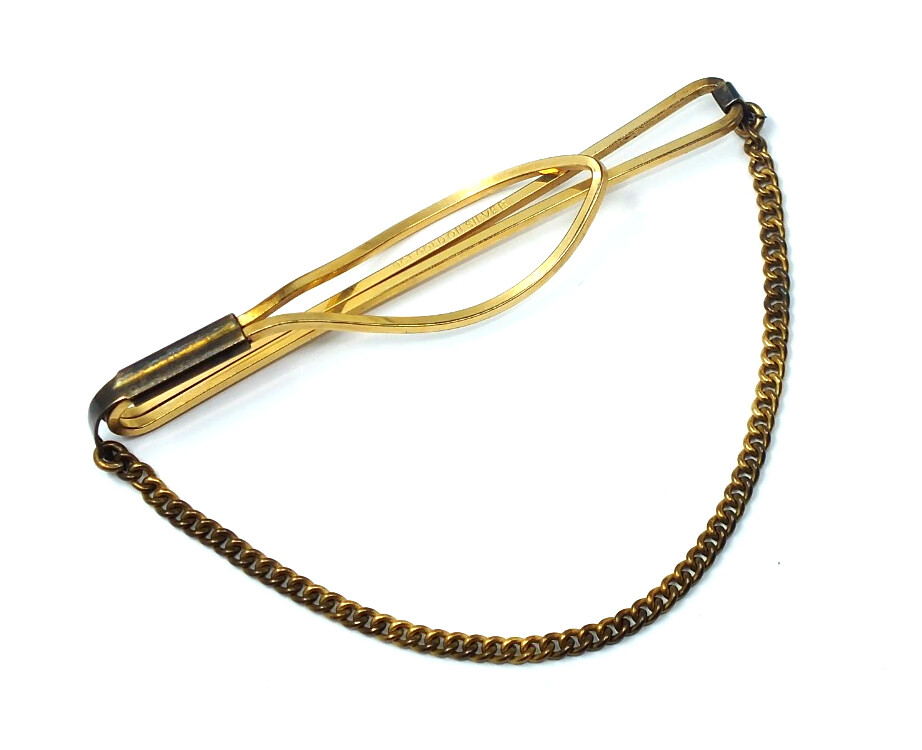 9ct GOLD ON SILVER Art Deco Curb Chain Tie Clip, Length 65mm B03 eBay