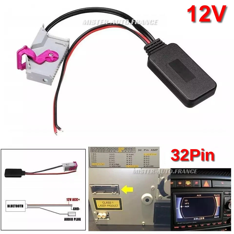 Adaptateur Bluetooth 5.0 + Micro pour ★AUDI A3 A4 A6 A8 TT R8 RNS-E ✅12V 32PIN + - Photo 3/4