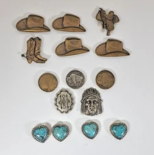 Vintage Button Covers South Western Lot Gold And Silver Tone Turquoise Hearts