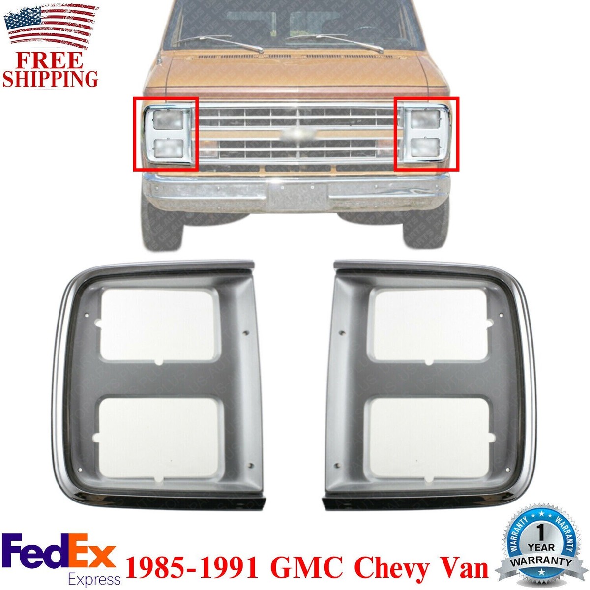 Front Head Light Bezel LH & RH Side For 1985-1991 GMC Chevrolet 