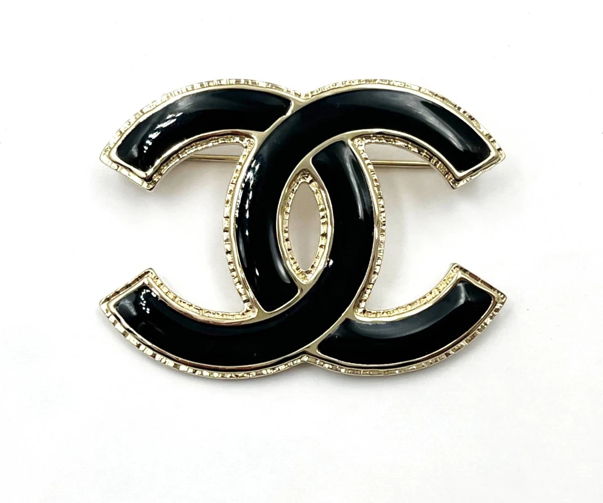 Chanel Brand New Classic Gold CC Frame Black Brooch