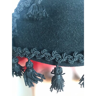 Vtg 1950\'s Henry Pollak, Inc. Glencove 100% Wool Black Woven Brick Brack Tassel Vtg 1950 main image 4