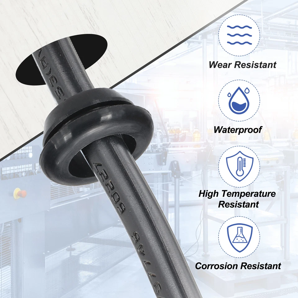 7 Pcs 1-1/2"(32mm) ID., 1-1/4"(38mm)Drill Hole Silicone Rubber Grommets, Black Foto 4 de 4