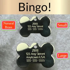 Custom Engraved Dog Tags Personalized Dog Collar Pet Tags ID NATURAL BRASS BONES