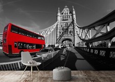 3D Red Bus Bridge G170 Transport Wallpaper Mu...