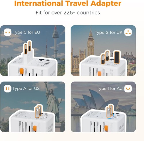 Universal Travel Adapter Worldwide, TESSAN International Plug Adaptor with 1 USB - Picture 4 of 7