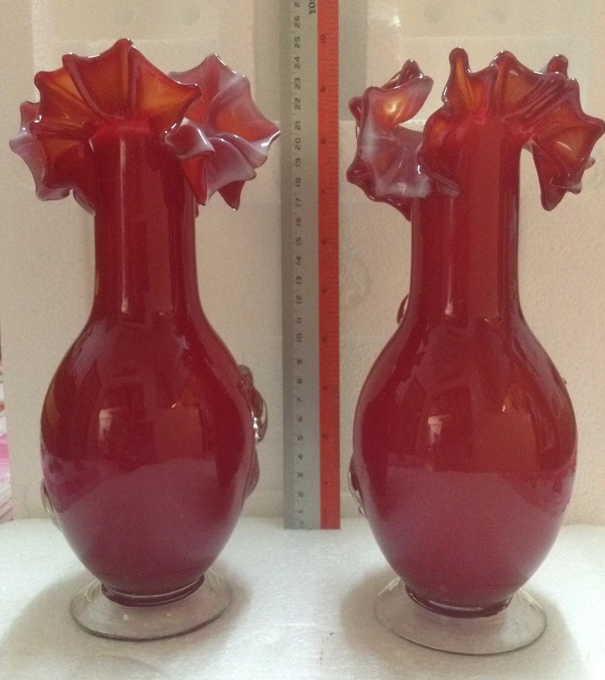 VINTAGE MURANO Art Glass Red Vase x 2 pcs - Image 3 of 4