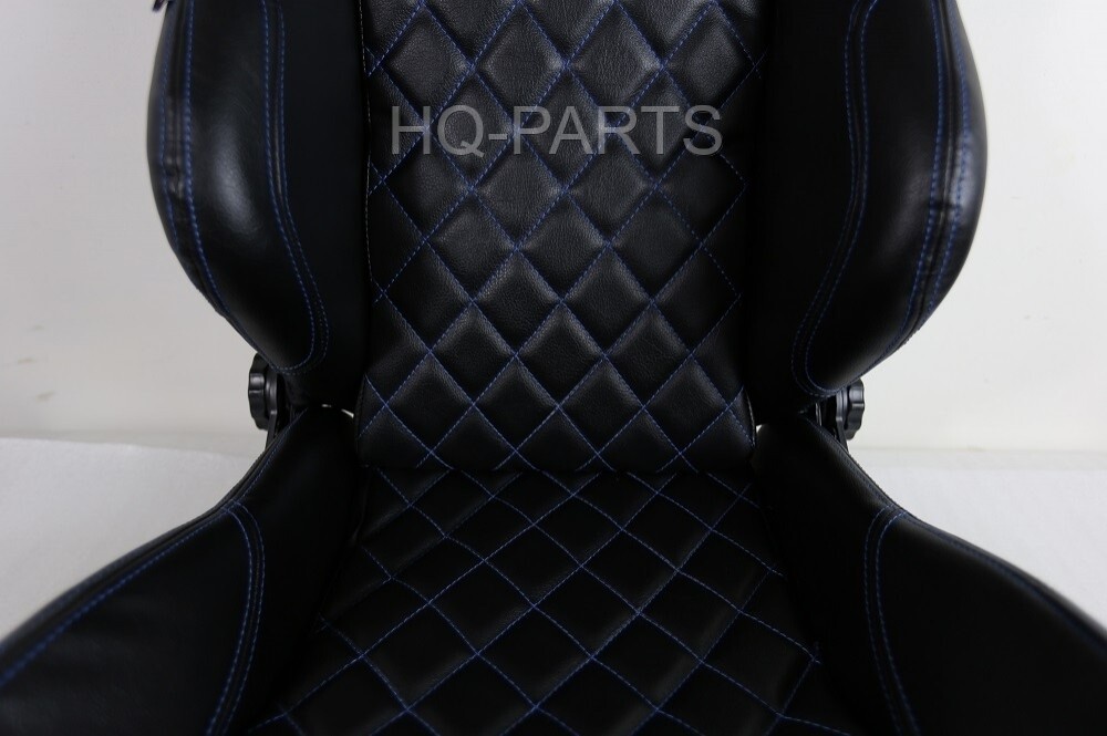 椅子 cousa 2 X TANAKA BLACK PVC LEATHER RACING SEATS RECLINABLE BLUE