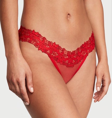 NWT Victoria's Secret Satin Ziggy Glam Floral Embroidery Crotchless Thong S Red - Picture 3 of 3