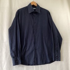 Red Herring Mens Black Blue Striped Long Sleeve Shirt Size L 100% Cotton