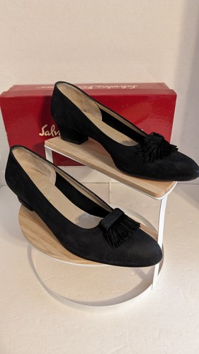 SALVATORE FERRAGAMO Boutique 'LAUDAMIA Black Nero Nabuck Calf 9 AAAA Pump Heals - Picture 5 of 20