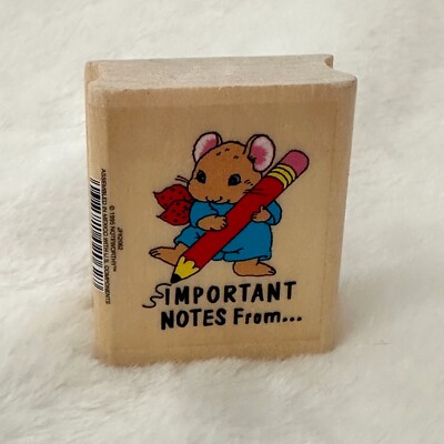 Noteworthy ''Important Notes From'' Vintage 1995 Wooden Rubber Stamp Mouse Pencil
