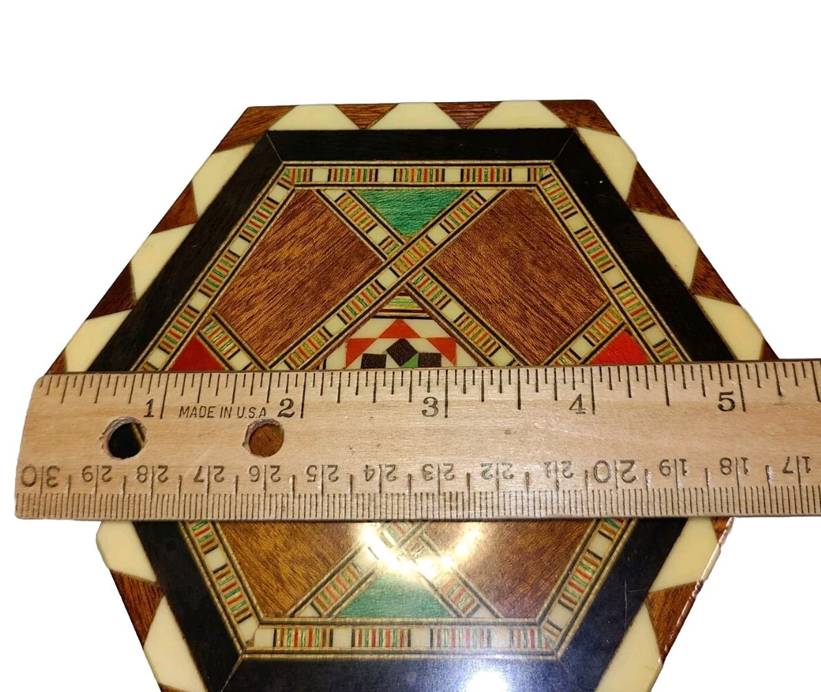 Marquetry Wood Inlay Hinged Boxes 2 Hexagon Made In Spain Rectangle Unmarked 
