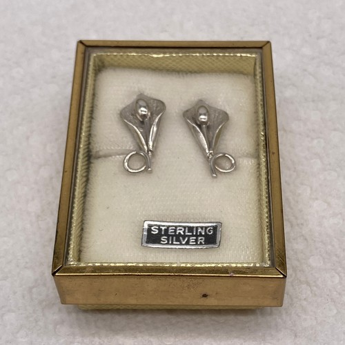 NOS Vintage Lilie Blume Sterlingsilber Ohrringe Schraubverschluss 3/4"