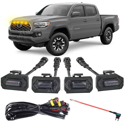 XUKEY 4pcs Raptor Style Smoked Amber Grille Light LED DRL For Toyota Tacoma TRD 20-23