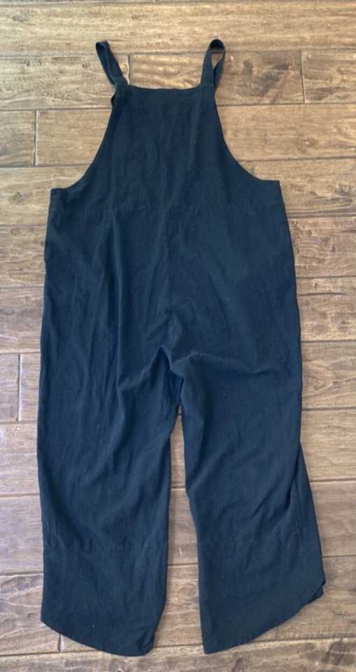 Macacão 100% Algodão Feminino Grande Preto Perna Larga Pedal Bainha Laganlook Boho - Imagem 2 de 4