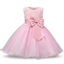 Flower Girl Dress Wedding Birthday Party Baby Large Bow Frock & FREE Headband