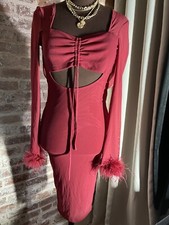 New! Fashion Nova Red Long Sleeve Bodycon Midi Dress Party Club Sexy Cutout S