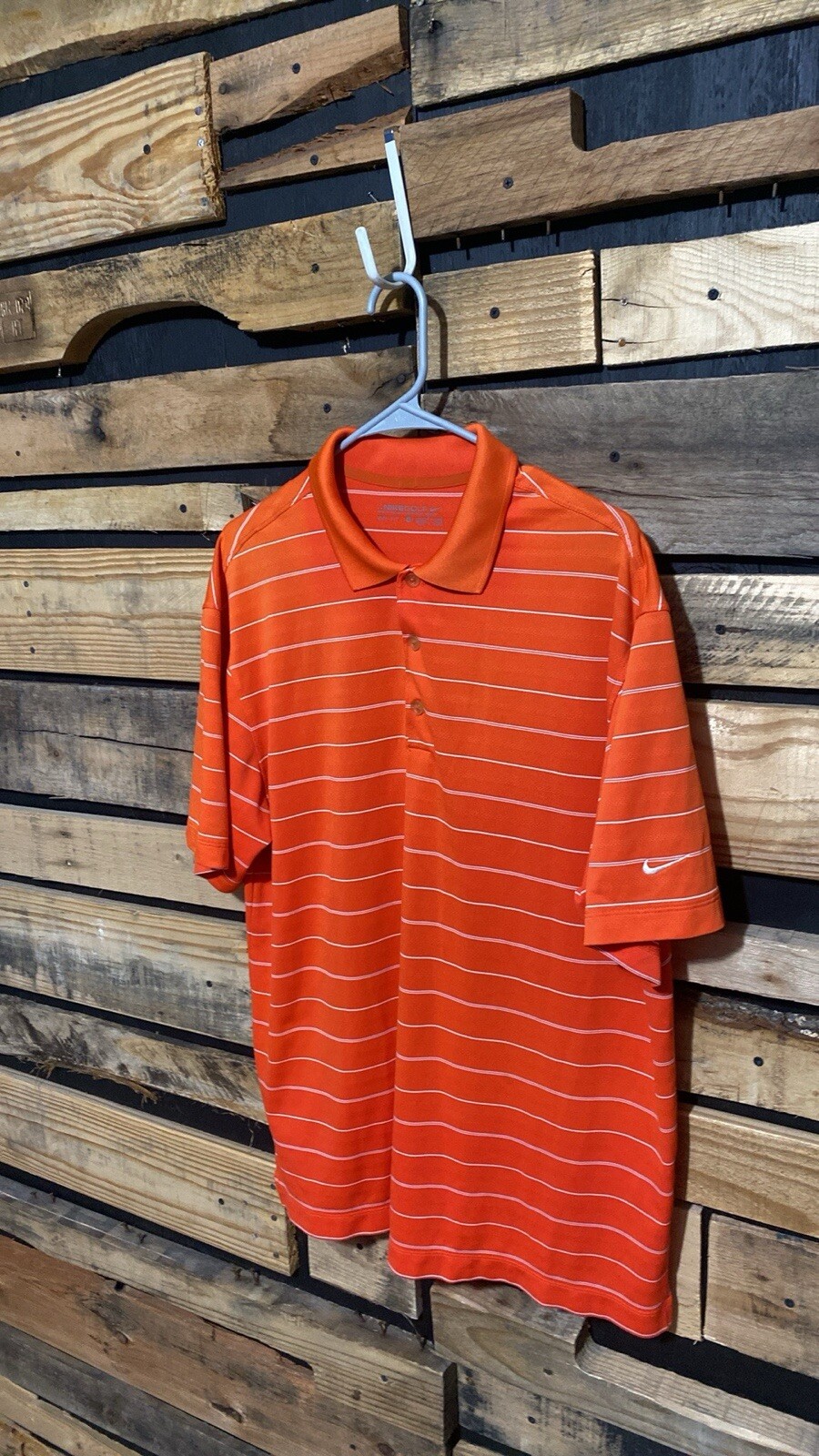 Nike Golf Mens Polo Short Sleeve Shirt Dri-Fit Orange Striped Size Large thumbnail 2