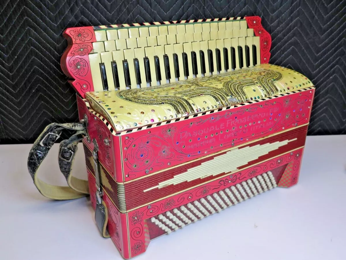 RARE ANTIQUE AUTHENTIC PASQUALE FICOSECCO ACCORDION ORGANETTO w Case Pink