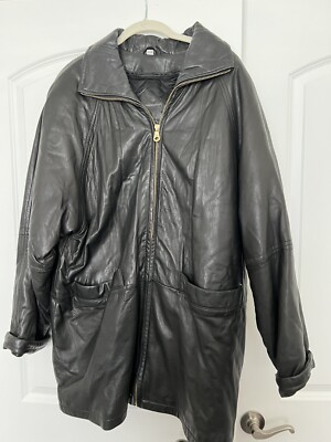 Woman's Black Leather Jacket Size L Very Nice | eBay