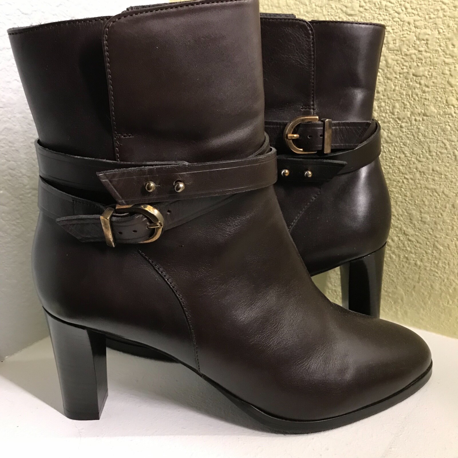 L.K. BENNETT JOSIE BROWN LEATHER BOOTS 