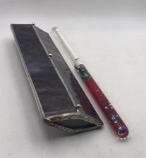 Purple Stained Slag Glass Kaleidoscope Prismatic Oil Wand Stars Glitter in Box