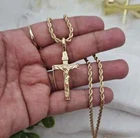 Gold Crucifix Necklace for Men, 14k Heavy Plated Gold, 3mm Rope Chain
