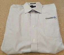 LANDS' END Chase Bank Men's Dress Shirt 16.5x33 Blue Button Down Long Sleeve
