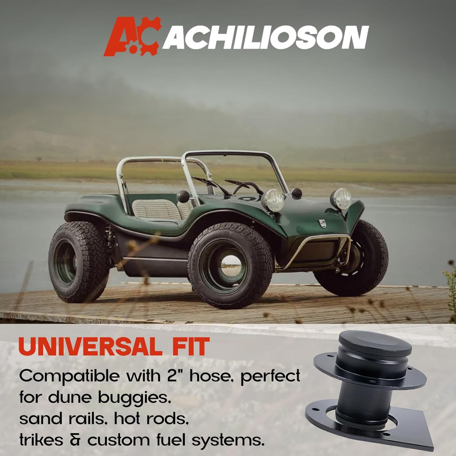 Remote Fuel Tank Filler Neck - 2" Custom Neck with Aluminum Cap & Steel Bracket