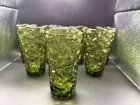 8 Vtg Anchor Hocking Lido Milano Avocado Green Crinkle 5-1/2" Tumblers Glasses