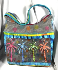 PRE-OWNED SUN N SAND FARIDA ZAMAN COLORED PALM TREES SHOULDER BAG PURSE
