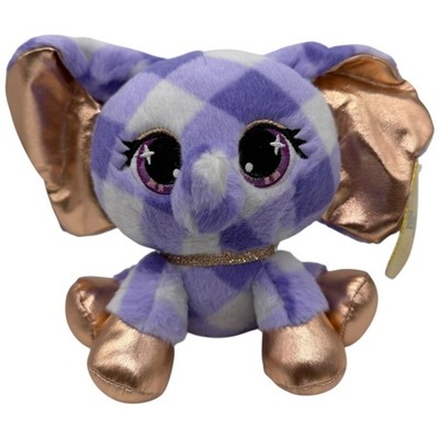 Plushies Pets Ella L'Elephant Purple Gingham Sparkle Ears Stuffed Animal Toy