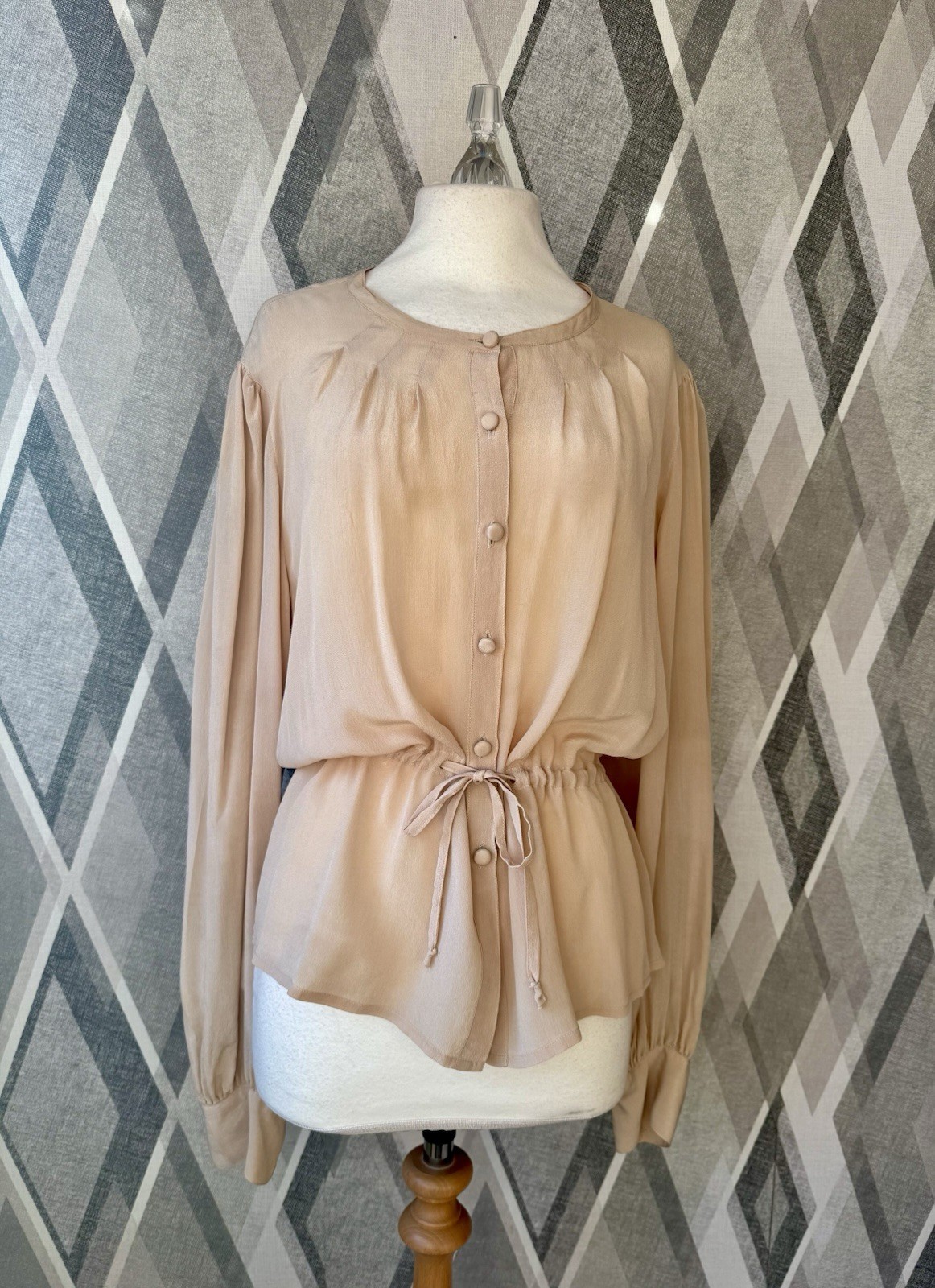 Blusa Camisa Top Melabelle Beige Natural Pura Seda Estilo Boho Romántico 16 44